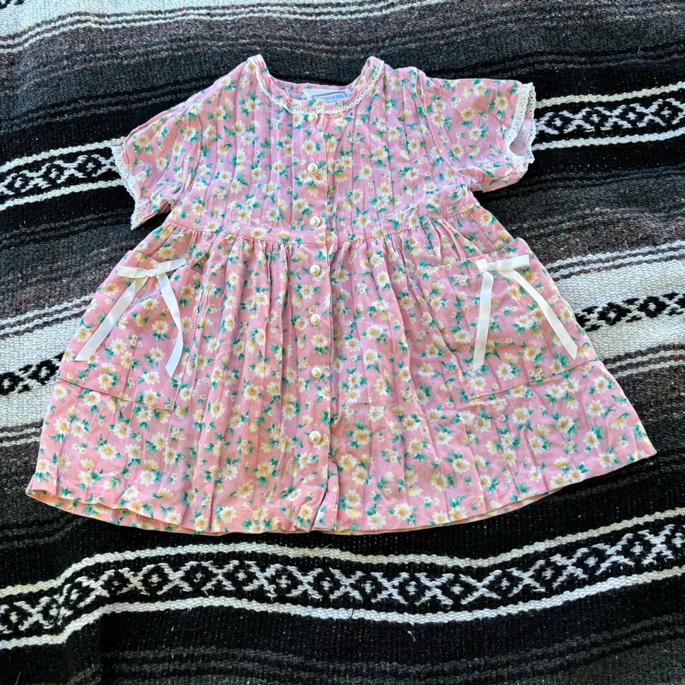 VTG CALIFORNIA TALK PINK FLORAL PLEATED DRESS COTTAGE CORE GIRLS SIZE 2T